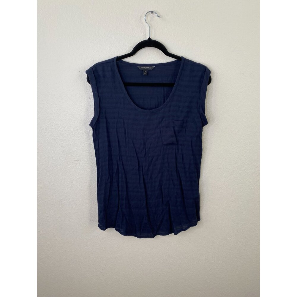 Banana Republic Womens Navy Sleeveless Top Texture M Rayon Blend Lightweight